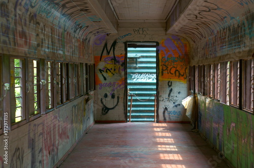 Old graffiti train wagon horizontal view photo