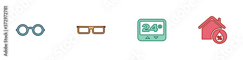 Set Glasses, , Thermostat and House humidity icon. Vector illustration