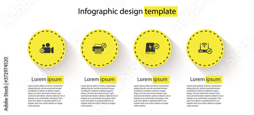 Set Video camera service, Printer, Power bank and Router wi-fi with. Business infographic template. Vector.