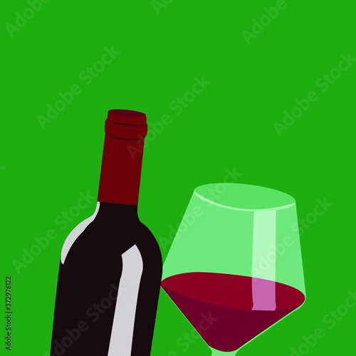 Bottle and glass of red wine on the background