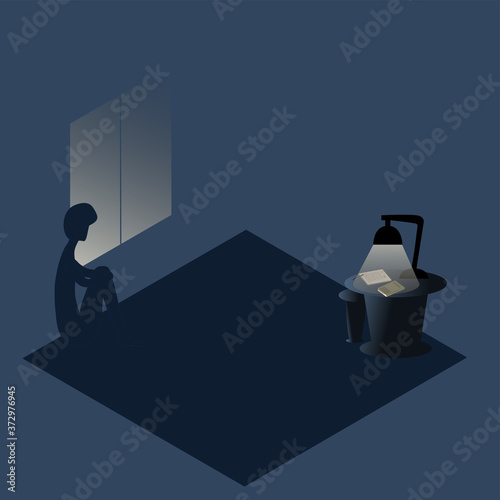 Loneliness. Woman alone looking out the window