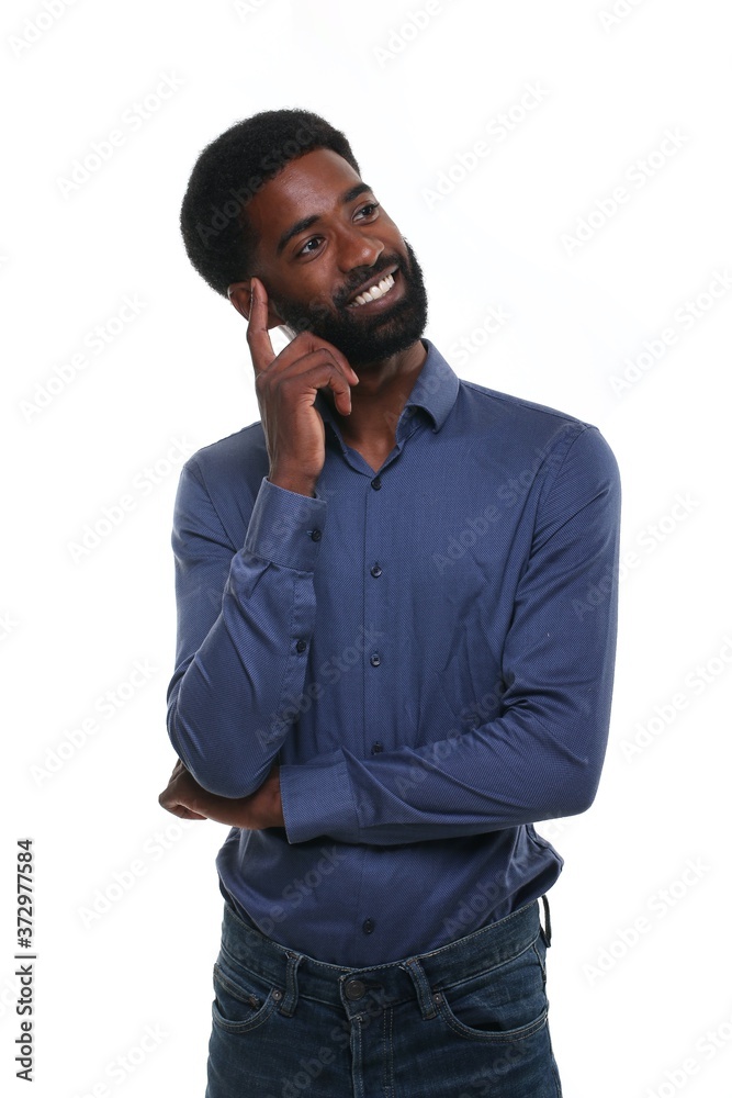 Fototapeta premium Beautiful afro man in front of a background