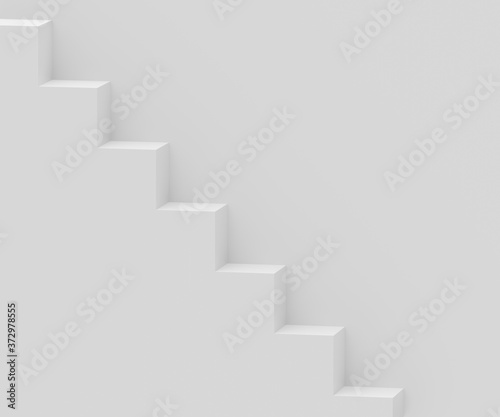 Straight stairs near white wall. White wall background with white stairway, 3D render