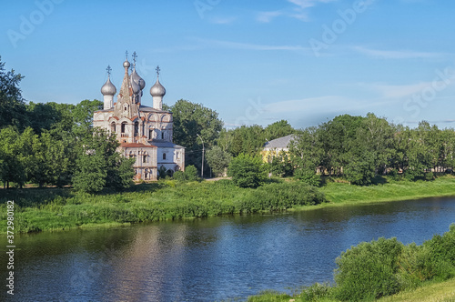 View of an old Church in the city of Vologda on Bank of the Vologda river in Russia.