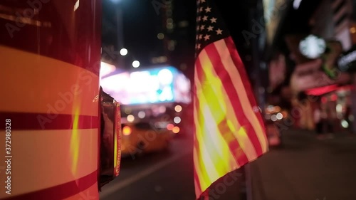 Fire Truck American Flag Slow Motion, New York, USA photo