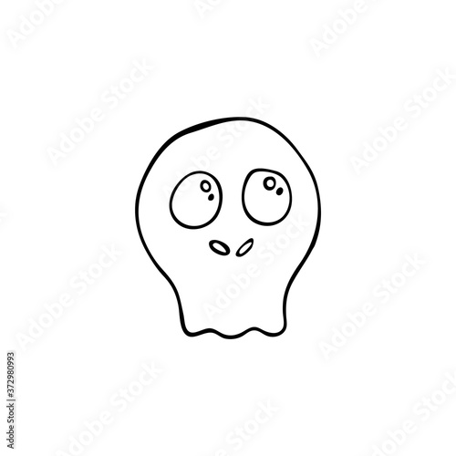 Doodle skull image. Vector for web, textile, decoration, stickers. Simple black and white picture. Halloween.