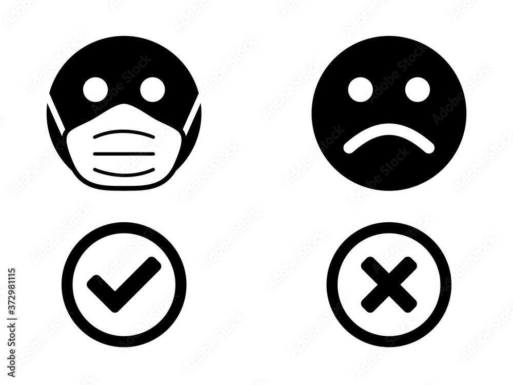 No Face Mask, No Service or Wear a Face Mask Icon with Masked and Unmasked Faces. Vector Image. No Face Mask, No Service or Wear a Face Mask Icon with Masked and Unmasked Faces. Vector Image.