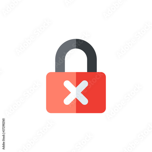 Lock with cross vector icon. Sign for mobile concept and web design. Password lock reject glyph icon. Symbol, logo illustration.
