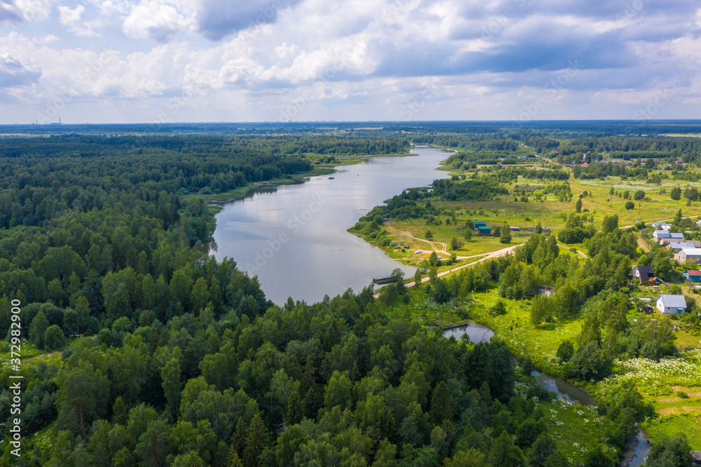 Fototapeta A large reservoir near the village of Ushakovka, Ivanovo region on a summer day.