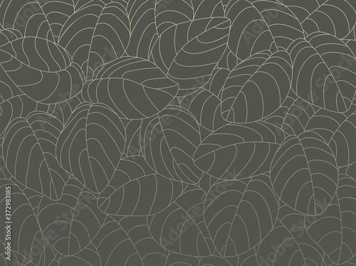 Outline pattern with gold leaves on charcoal green background