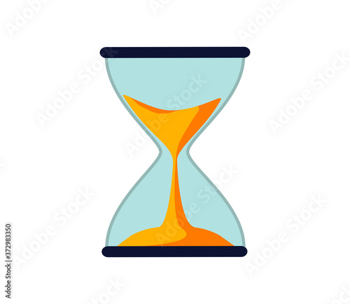 Hourglass antique instrument. Hourglass as time passing concept for business deadline, urgency and running out of time. Transparent hourglass icon, sandglass or sandclock, flat design vector eps10