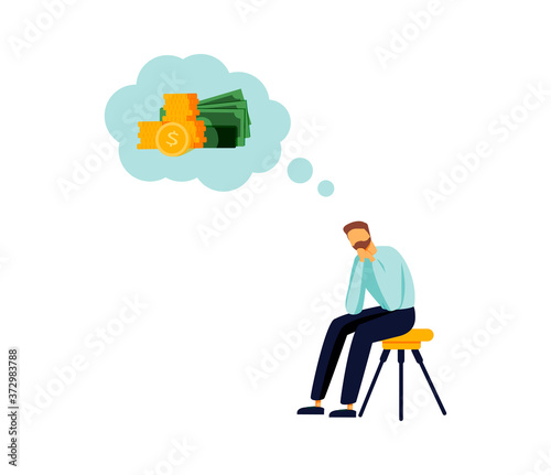 Vector illustration, financial problems, economic crisis, business bankruptcy, presses office worker with a headache, unpaid loan debt