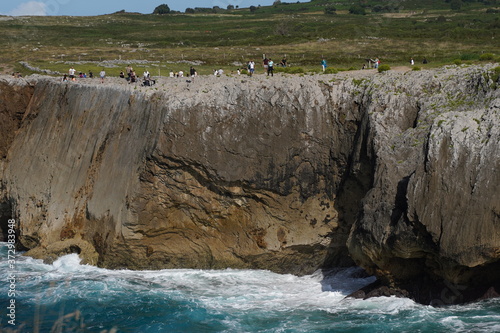 Asturias. Beautiful natural landscape beach rock cliffs. Guadamia,Spain photo