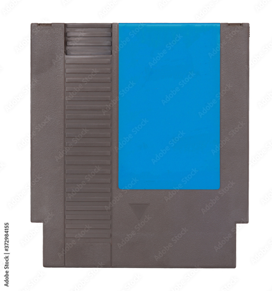 Old NES cartwidge blue label over white background, front view Old NES cartwidge blue label over white background, front view