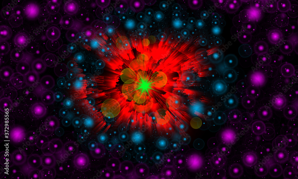 Abstract colorful explosion with blurred spots on black background