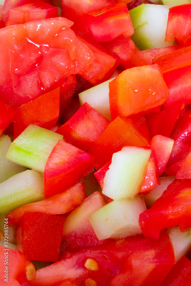 delicious salad of green cucumbers with red tomatoes, vegan snack to be healthy delicious salad of green cucumbers with red tomatoes, vegan snack to be healthy