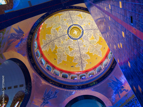 big beautiful yellow dome in catholic church basilica