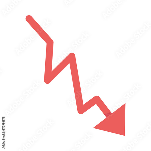 Fototapeta red arrow downward financial crisis isolated icon white background