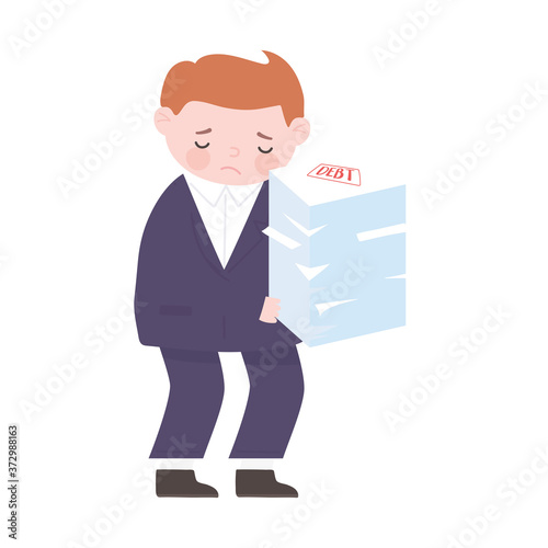 bankruptcy worried businessman with debt papers business financial crisis