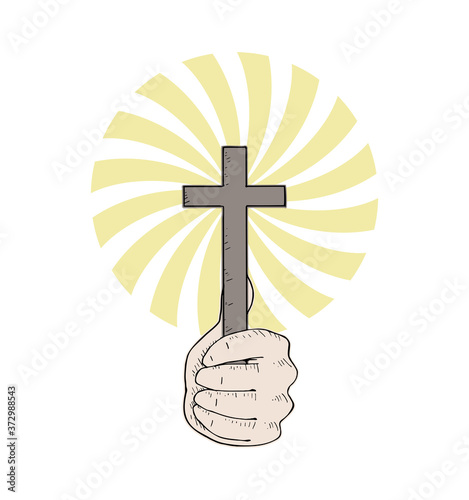 Design of hand with crucifix draw