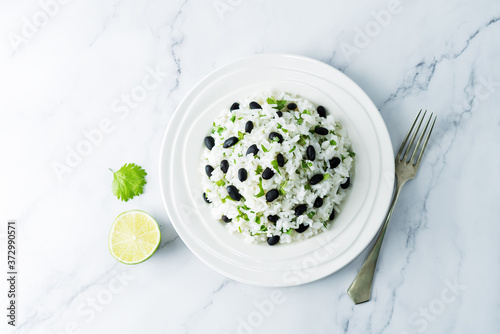Black bean cilantro lime rice in a plate