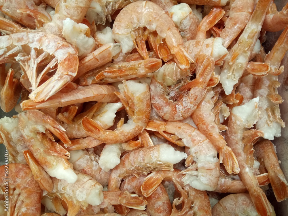 shrimp cooked frozen headless on the store counter shrimp cooked frozen headless on the store counter
