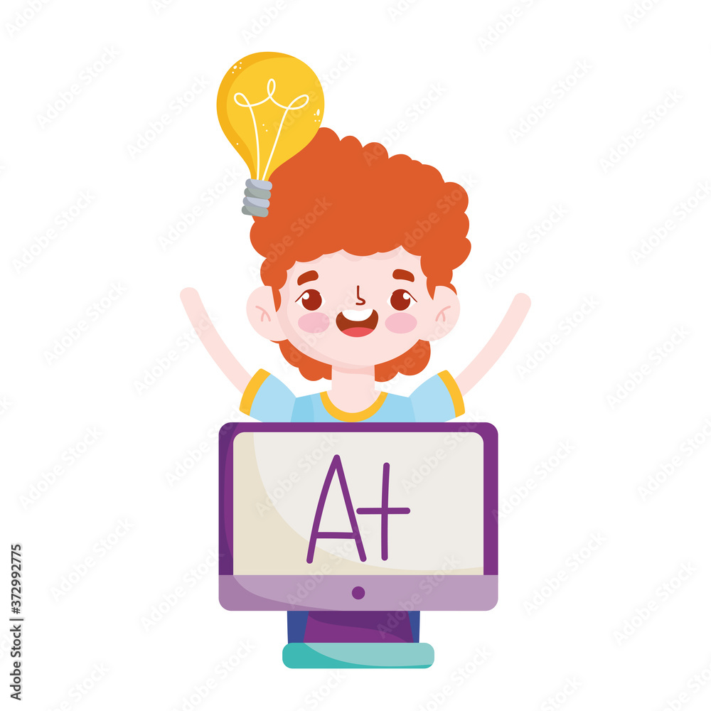 back to school, student boy pc monitor elementary education cartoon back to school, student boy pc monitor elementary education cartoon