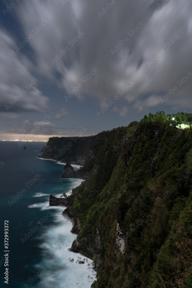 Night-time cliff view in nusa penida bali indonesia