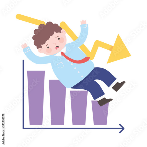 bankruptcy sad businessman with line graph going down business process financial crisis