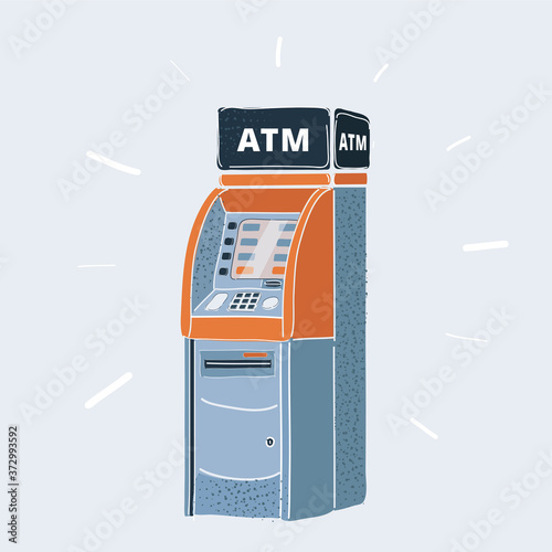 Vector illustration of Cash machine on white isolated background. ATM point.