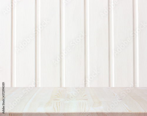 mockup, scene creator. empty table against a white Board wall. © MaskaRad