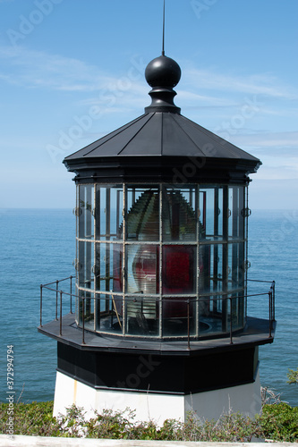Top of Cape Meares lighthouse on a sunny day in Tillamook Oregon.