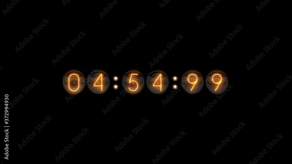 Countdown 5 minutes. Nixie tube indicator countdown. Gas discharge indicators and lamps. 3D. 3D Rendering