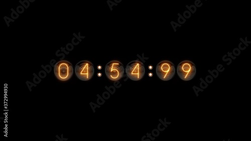 Countdown 5 minutes. Nixie tube indicator countdown. Gas discharge indicators and lamps. 3D. 3D Rendering photo