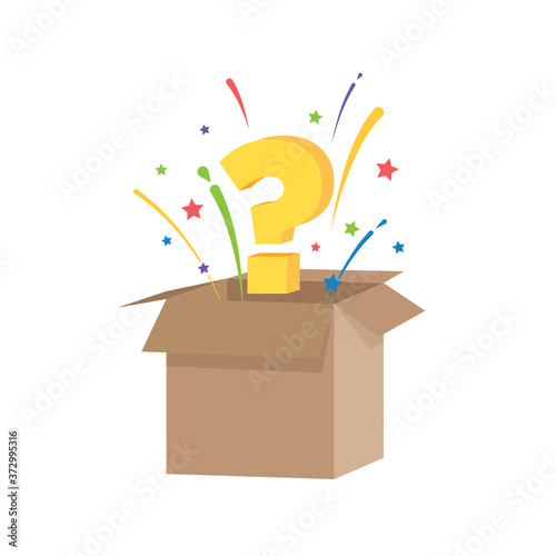 Surprise Box, Mystery Box, Question Cardboard Box Vector Icon Illustration Background