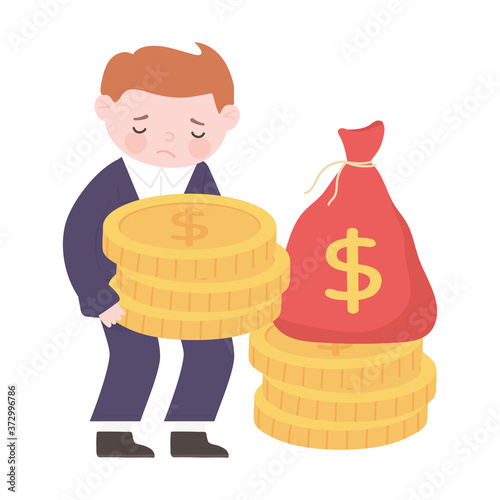 bankruptcy sad businessman holding coin money business financial crisis