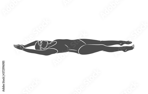 Silhouette young woman is swimming on her back on a white background. Vector illustration. Backstroke