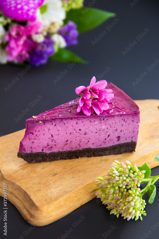 Homemade cheesecake with fresh blueberries and mint for dessert - healthy organic summer dessert pie cheesecake. Creative atmospheric decoration Homemade cheesecake with fresh blueberries and mint for dessert - healthy organic summer dessert pie cheesecake. Creative atmospheric decoration