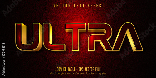 Ultra text, luxury golden editable text effect on red and black canvas background
