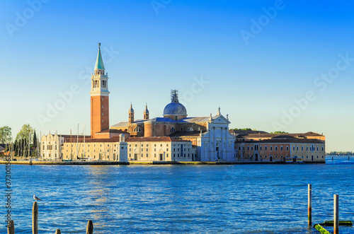 Church of San Giorgio Maggiore . Set on an island, an art-filled, bright white church by Palladio giving Venice views from its tower.Venice.Italy