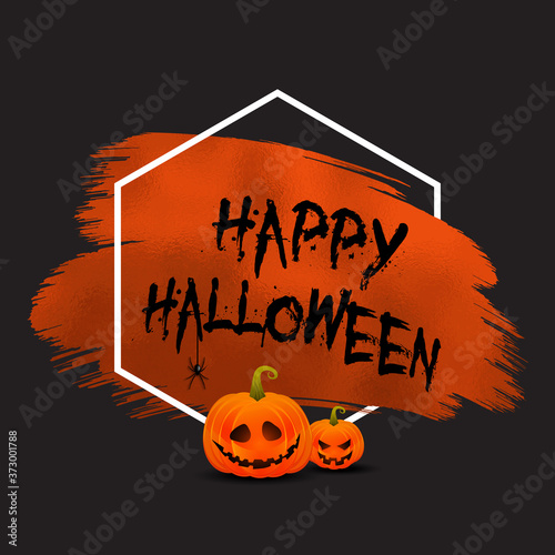 Grunge Halloween background with pumpkins and hanging spider