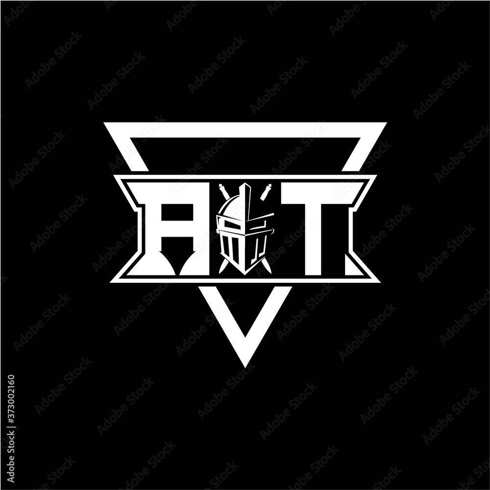 The initials inspiration A T modern knight logo with a triangle The initials inspiration A T modern knight logo with a triangle