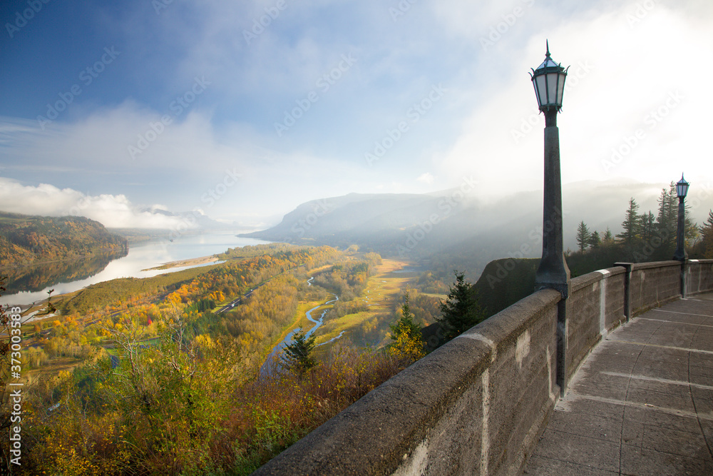 View from Crown Point of the Columbia River and the Columbia River Gorge National Scenic Area, Oregon.