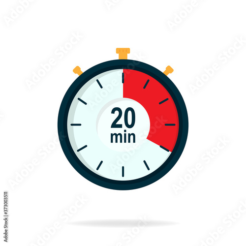 20 minutes timer. Stopwatch symbol in flat style. Editable isolated vector illustration.	