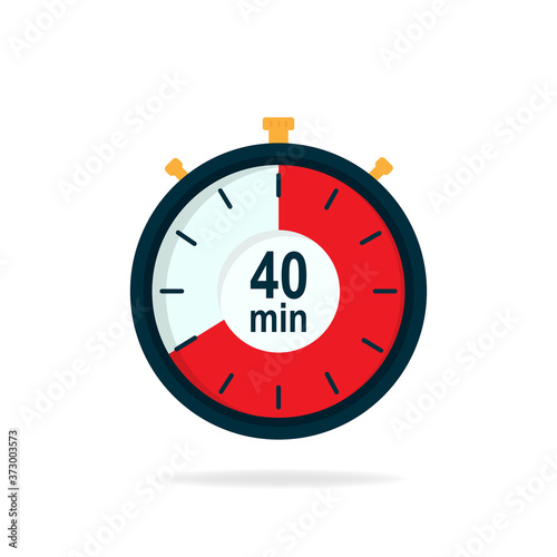 40 minutes timer. Stopwatch symbol in flat style. Editable isolated vector illustration.