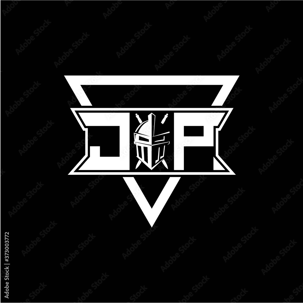 The initials inspiration J P modern knight logo with a triangle The initials inspiration J P modern knight logo with a triangle