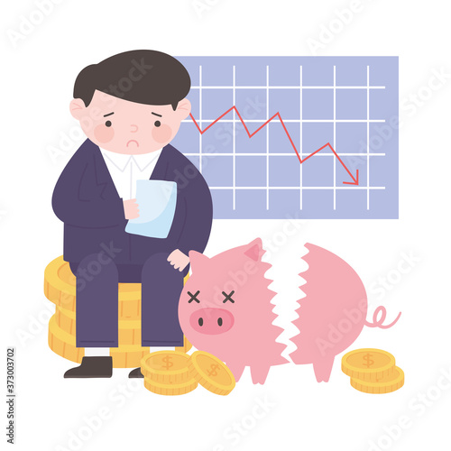 bankruptcy businessman graph stock falls craft piggy bank coins business financial crisis