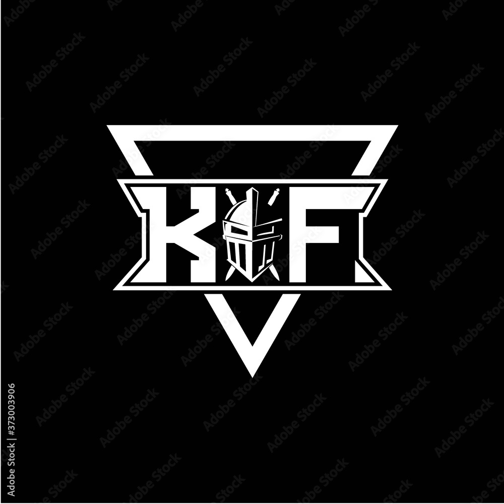 The initials inspiration K F modern knight logo with a triangle The initials inspiration K F modern knight logo with a triangle