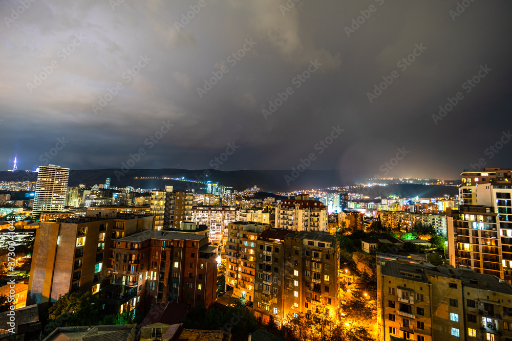 Dramatic sky with lighting in Tbilisi