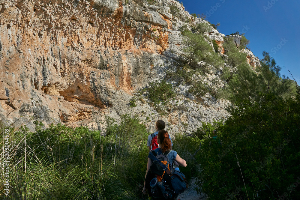 Fototapeta premium first look at the limestone clibing crag in Mallorca